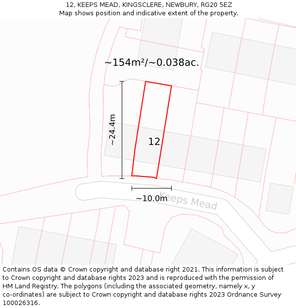 12, KEEPS MEAD, KINGSCLERE, NEWBURY, RG20 5EZ: Plot and title map