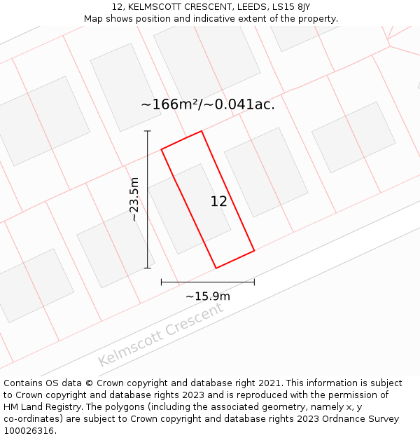 12, KELMSCOTT CRESCENT, LEEDS, LS15 8JY: Plot and title map