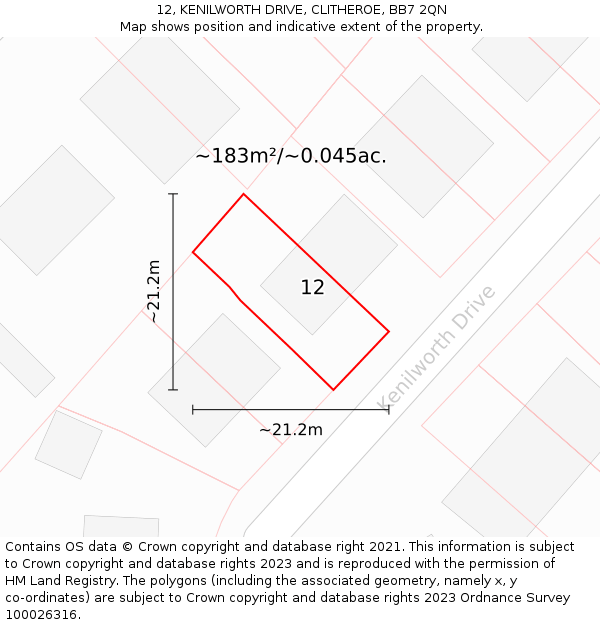 12, KENILWORTH DRIVE, CLITHEROE, BB7 2QN: Plot and title map