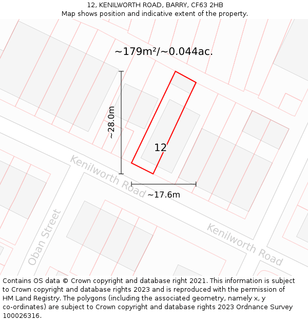 12, KENILWORTH ROAD, BARRY, CF63 2HB: Plot and title map