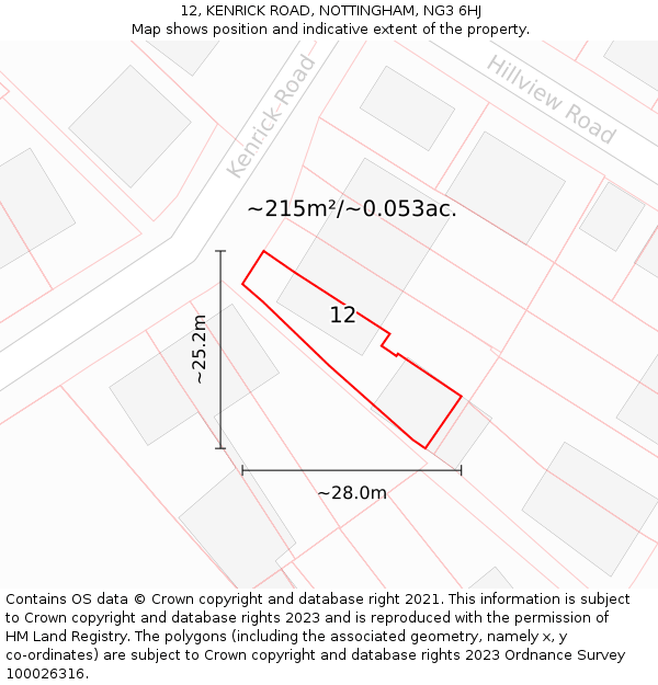 12, KENRICK ROAD, NOTTINGHAM, NG3 6HJ: Plot and title map