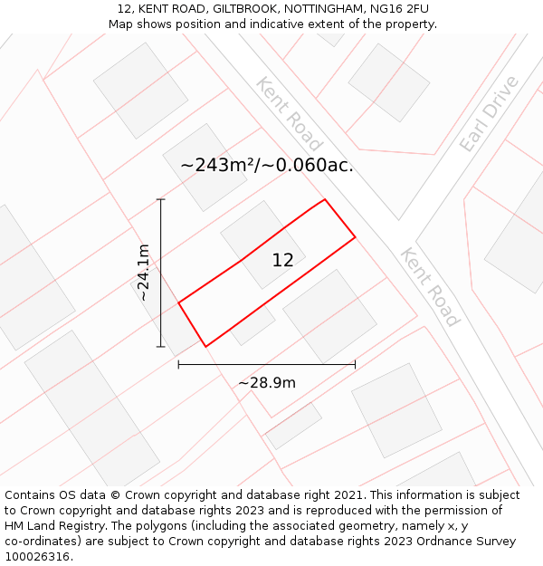 12, KENT ROAD, GILTBROOK, NOTTINGHAM, NG16 2FU: Plot and title map