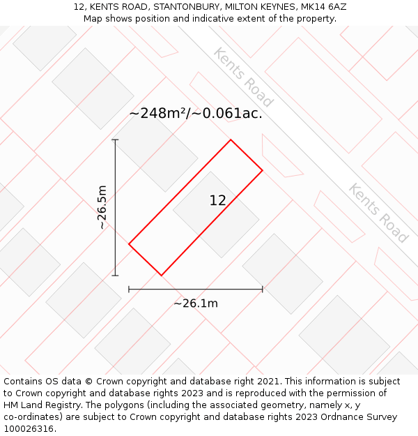 12, KENTS ROAD, STANTONBURY, MILTON KEYNES, MK14 6AZ: Plot and title map