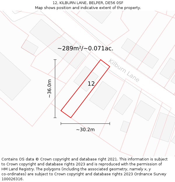 12, KILBURN LANE, BELPER, DE56 0SF: Plot and title map