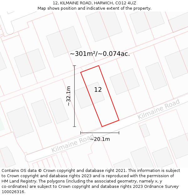 12, KILMAINE ROAD, HARWICH, CO12 4UZ: Plot and title map