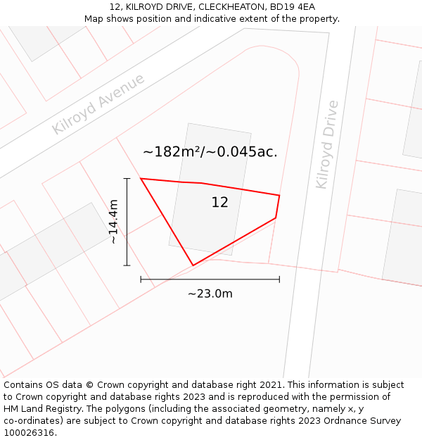 12, KILROYD DRIVE, CLECKHEATON, BD19 4EA: Plot and title map