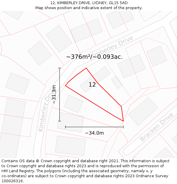 12, KIMBERLEY DRIVE, LYDNEY, GL15 5AD: Plot and title map