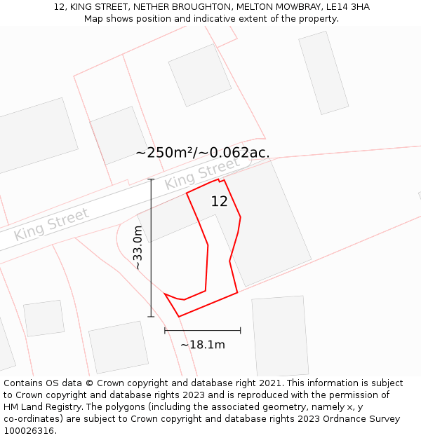 12, KING STREET, NETHER BROUGHTON, MELTON MOWBRAY, LE14 3HA: Plot and title map