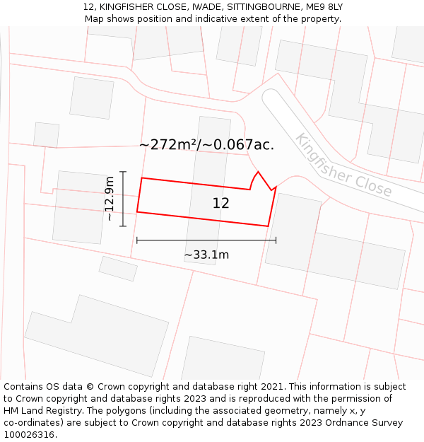 12, KINGFISHER CLOSE, IWADE, SITTINGBOURNE, ME9 8LY: Plot and title map