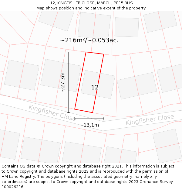 12, KINGFISHER CLOSE, MARCH, PE15 9HS: Plot and title map