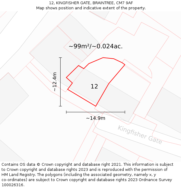 12, KINGFISHER GATE, BRAINTREE, CM7 9AF: Plot and title map