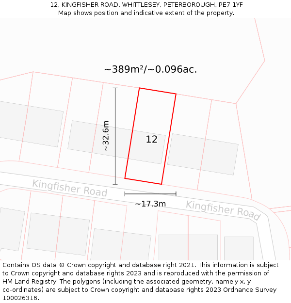 12, KINGFISHER ROAD, WHITTLESEY, PETERBOROUGH, PE7 1YF: Plot and title map