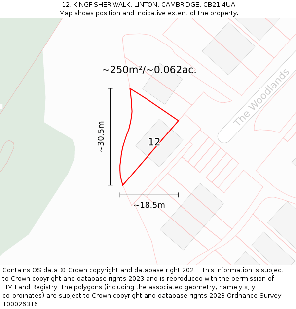 12, KINGFISHER WALK, LINTON, CAMBRIDGE, CB21 4UA: Plot and title map