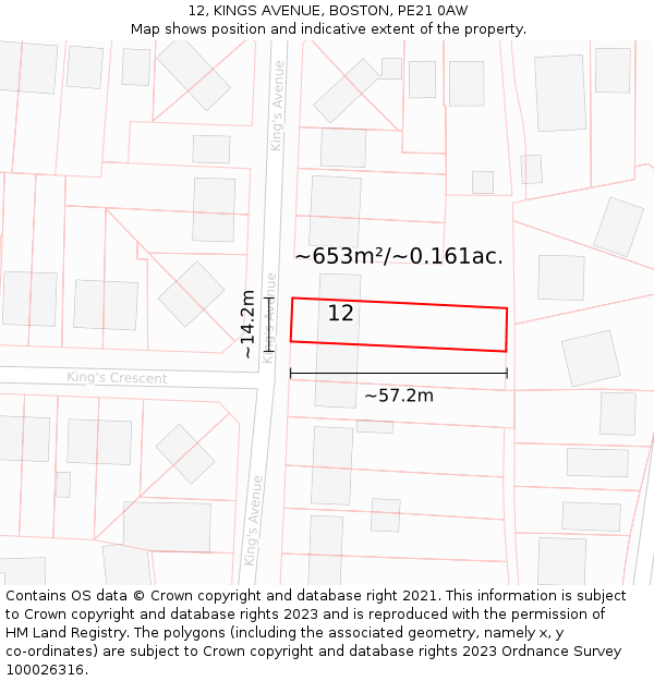 12, KINGS AVENUE, BOSTON, PE21 0AW: Plot and title map