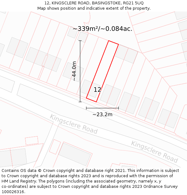 12, KINGSCLERE ROAD, BASINGSTOKE, RG21 5UQ: Plot and title map