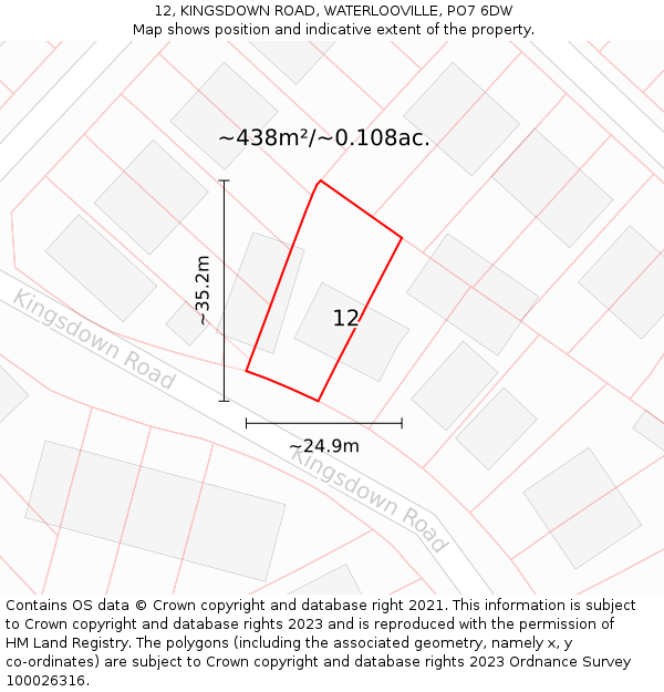 12, KINGSDOWN ROAD, WATERLOOVILLE, PO7 6DW: Plot and title map