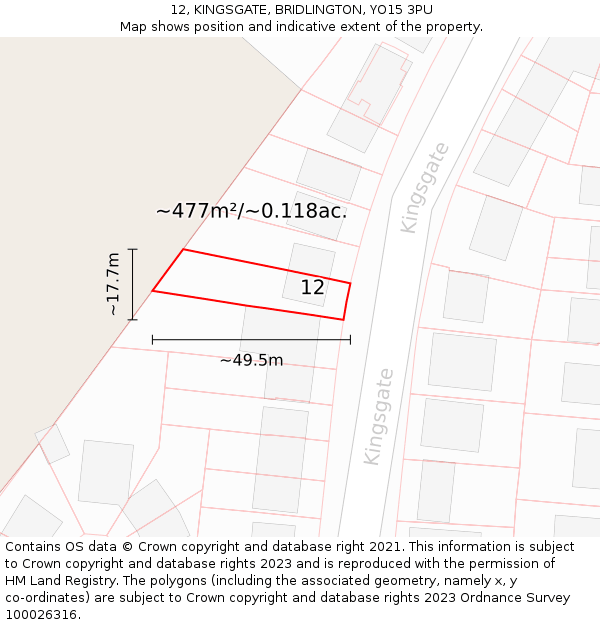 12, KINGSGATE, BRIDLINGTON, YO15 3PU: Plot and title map