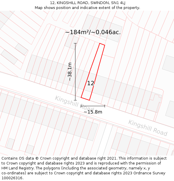 12, KINGSHILL ROAD, SWINDON, SN1 4LJ: Plot and title map