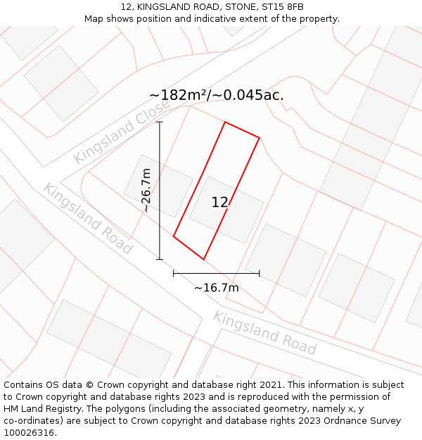 12, KINGSLAND ROAD, STONE, ST15 8FB: Plot and title map