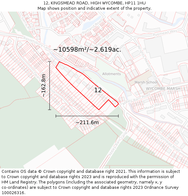 12, KINGSMEAD ROAD, HIGH WYCOMBE, HP11 1HU: Plot and title map