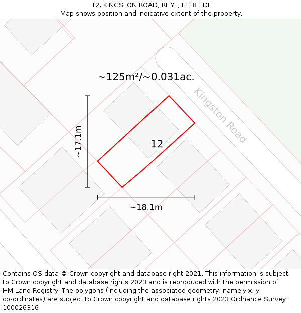 12, KINGSTON ROAD, RHYL, LL18 1DF: Plot and title map