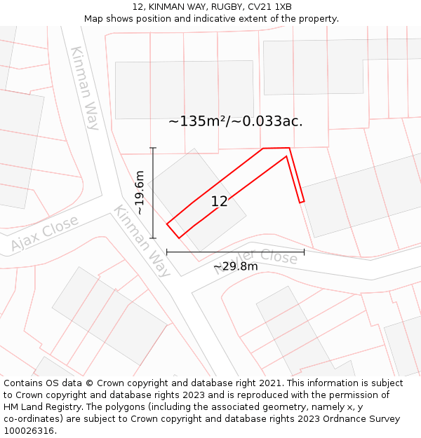 12, KINMAN WAY, RUGBY, CV21 1XB: Plot and title map