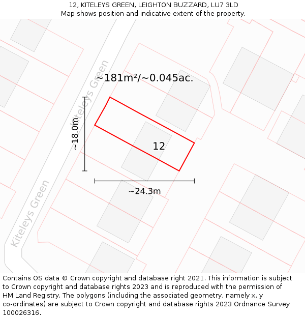 12, KITELEYS GREEN, LEIGHTON BUZZARD, LU7 3LD: Plot and title map
