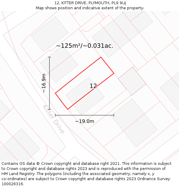 12, KITTER DRIVE, PLYMOUTH, PL9 9UJ: Plot and title map