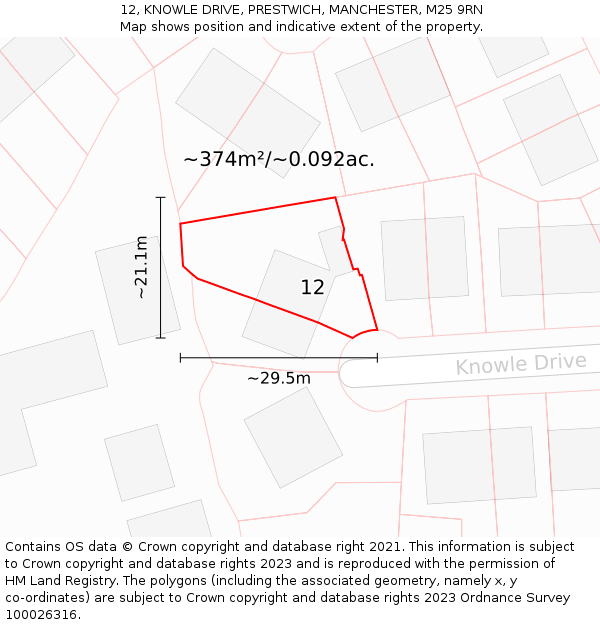 12, KNOWLE DRIVE, PRESTWICH, MANCHESTER, M25 9RN: Plot and title map