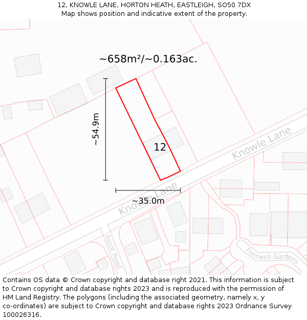 12, KNOWLE LANE, HORTON HEATH, EASTLEIGH, SO50 7DX: Plot and title map