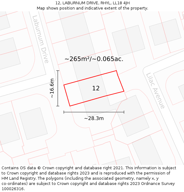 12, LABURNUM DRIVE, RHYL, LL18 4JH: Plot and title map