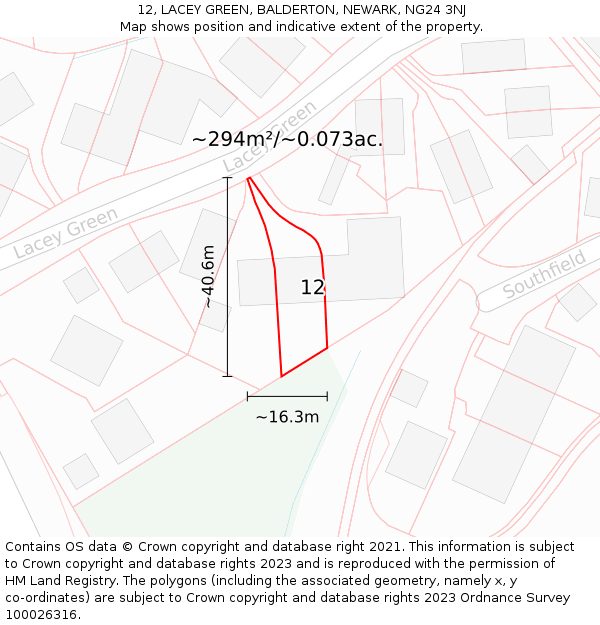 12, LACEY GREEN, BALDERTON, NEWARK, NG24 3NJ: Plot and title map