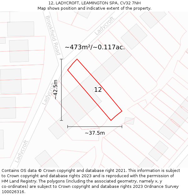 12, LADYCROFT, LEAMINGTON SPA, CV32 7NH: Plot and title map