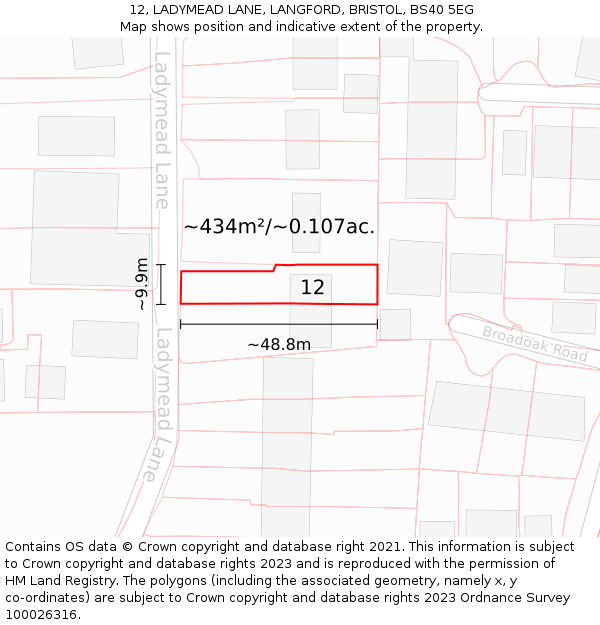 12, LADYMEAD LANE, LANGFORD, BRISTOL, BS40 5EG: Plot and title map