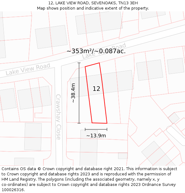 12, LAKE VIEW ROAD, SEVENOAKS, TN13 3EH: Plot and title map