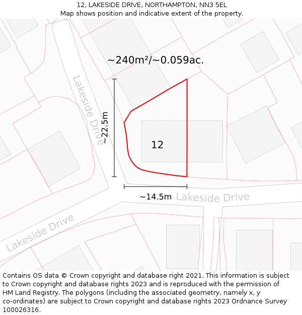 12, LAKESIDE DRIVE, NORTHAMPTON, NN3 5EL: Plot and title map