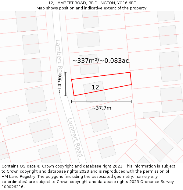 12, LAMBERT ROAD, BRIDLINGTON, YO16 6RE: Plot and title map