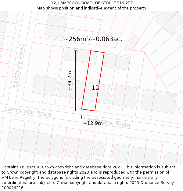 12, LAMBROOK ROAD, BRISTOL, BS16 2EZ: Plot and title map