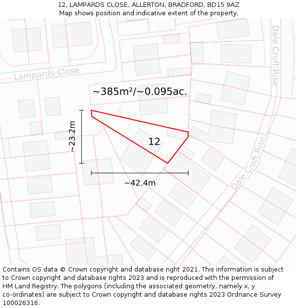 12, LAMPARDS CLOSE, ALLERTON, BRADFORD, BD15 9AZ: Plot and title map