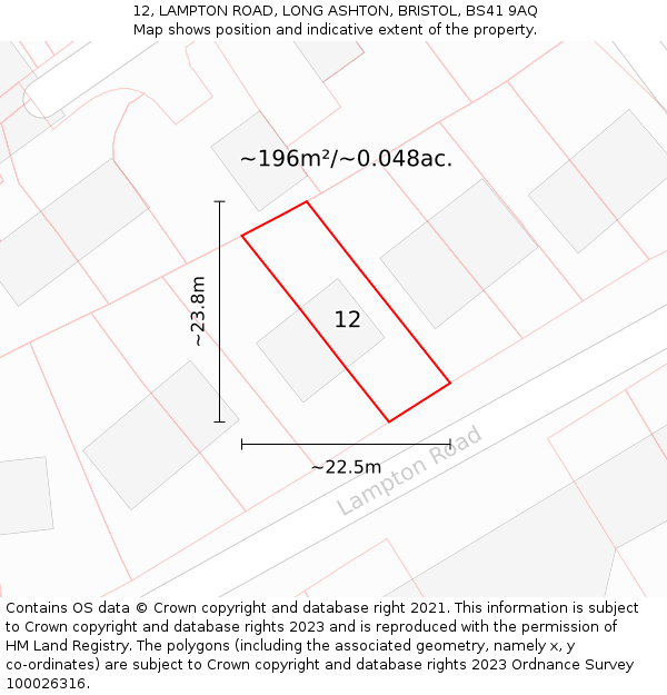 12, LAMPTON ROAD, LONG ASHTON, BRISTOL, BS41 9AQ: Plot and title map