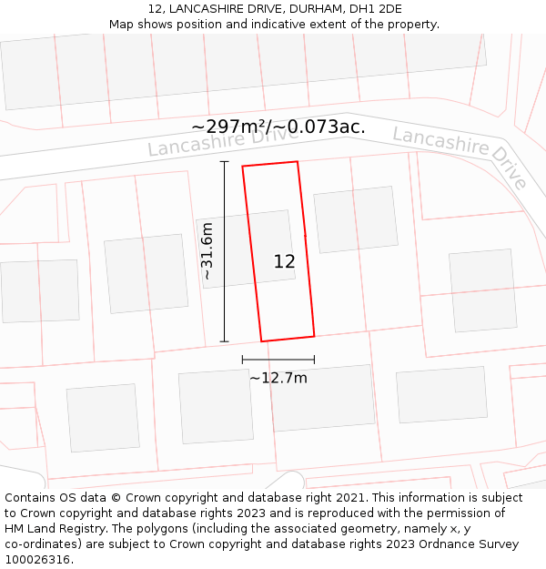 12, LANCASHIRE DRIVE, DURHAM, DH1 2DE: Plot and title map