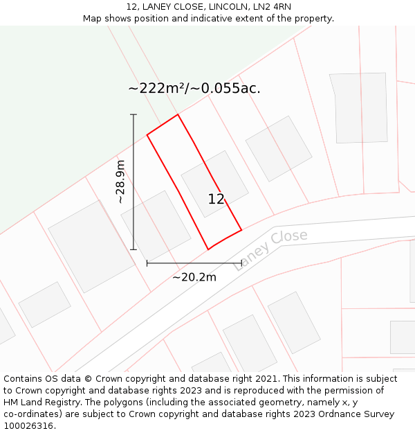 12, LANEY CLOSE, LINCOLN, LN2 4RN: Plot and title map