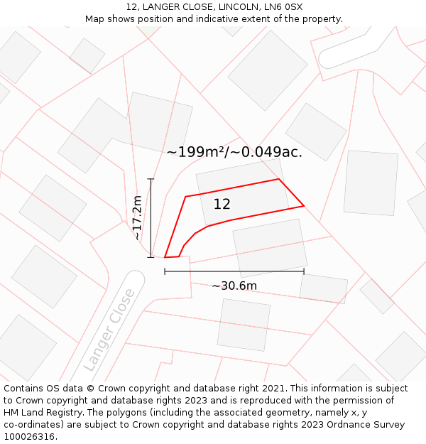 12, LANGER CLOSE, LINCOLN, LN6 0SX: Plot and title map