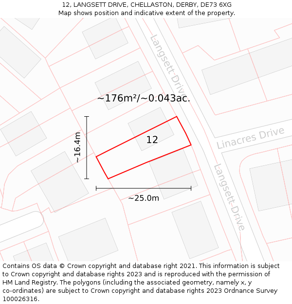 12, LANGSETT DRIVE, CHELLASTON, DERBY, DE73 6XG: Plot and title map