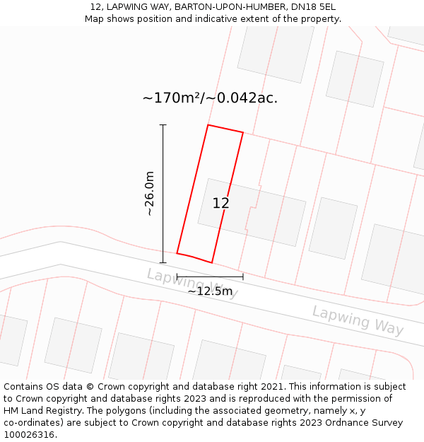 12, LAPWING WAY, BARTON-UPON-HUMBER, DN18 5EL: Plot and title map