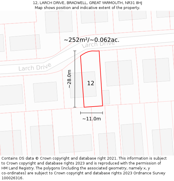12, LARCH DRIVE, BRADWELL, GREAT YARMOUTH, NR31 8HJ: Plot and title map