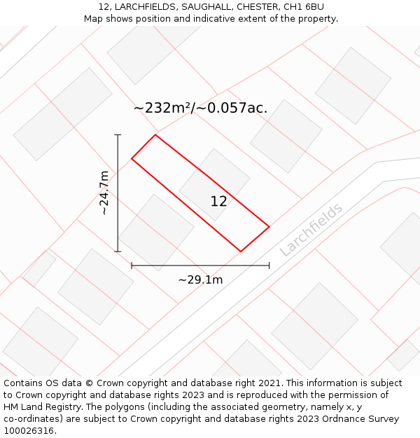 12, LARCHFIELDS, SAUGHALL, CHESTER, CH1 6BU: Plot and title map