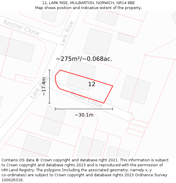 12, LARK RISE, MULBARTON, NORWICH, NR14 8BE: Plot and title map