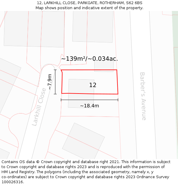 12, LARKHILL CLOSE, PARKGATE, ROTHERHAM, S62 6BS: Plot and title map