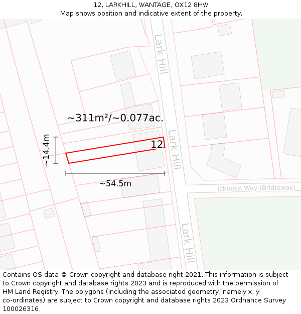 12, LARKHILL, WANTAGE, OX12 8HW: Plot and title map